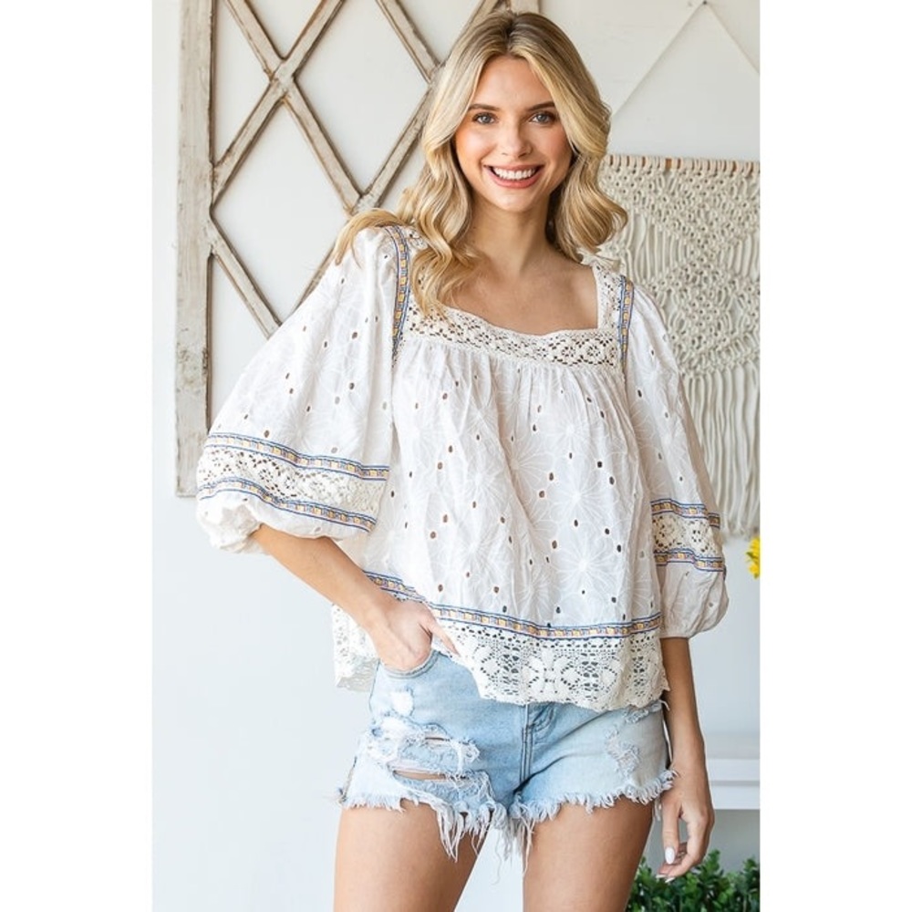 Washed Eyelet Laced Babydoll Top. Worn one time. EUC